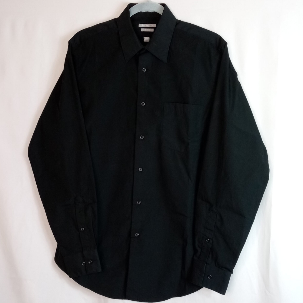 Mens Fitted Black Poplin Dress Shirt